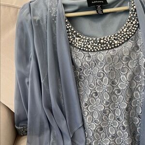 SLNY Elegant Beaded Lace Dress in Light Blue